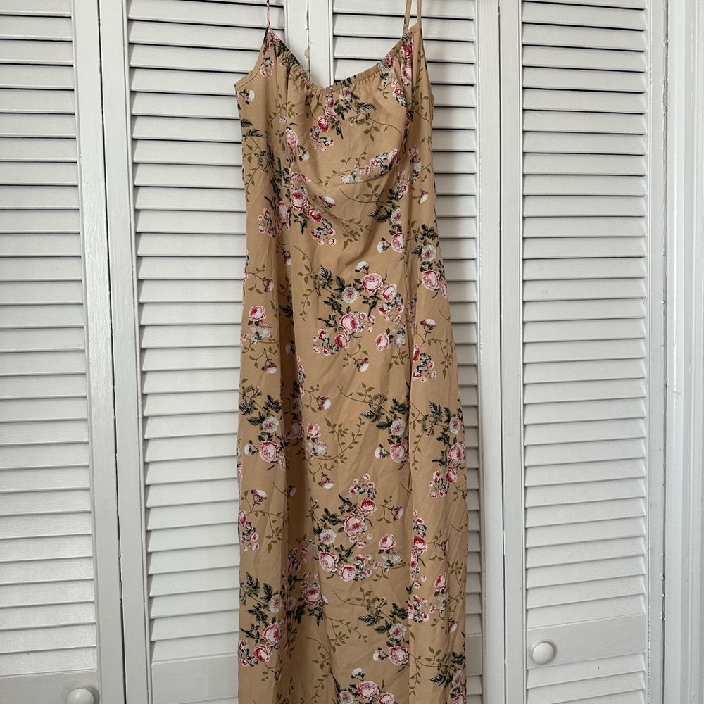 SHEIN Floral Maxi Dress in Tan and Pink